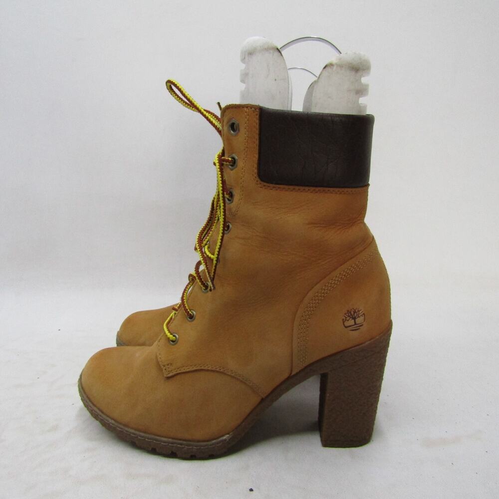 Timberland Womens Size 7.5 Brown Leather Lace Up Heeled Ankle Casual Boots